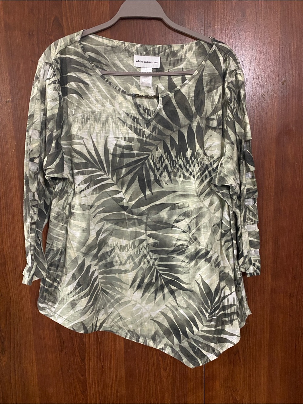 Alfred Dunner Green Palm-Print Top